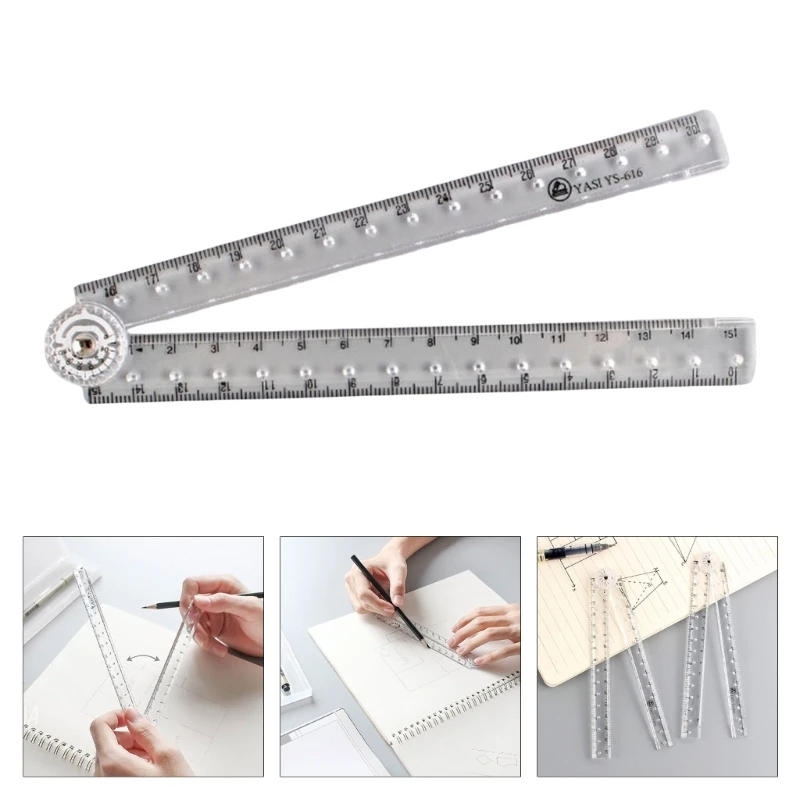 Clear Folding Rulers, Drawing Ruler Clearly Centimeters Scale, Measuring length 0-30cm (0-12Inch) for Student Teacher 896C