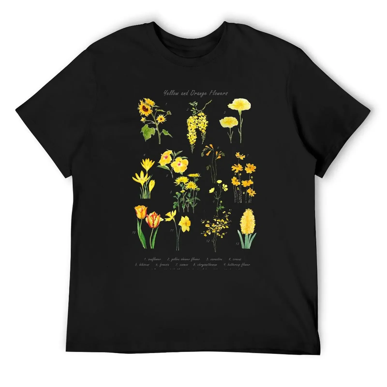 

yellow and orange flowers collection T-Shirt funny meme t-shirts cotton graphic tees plus size clothes T-shirts for men cotton