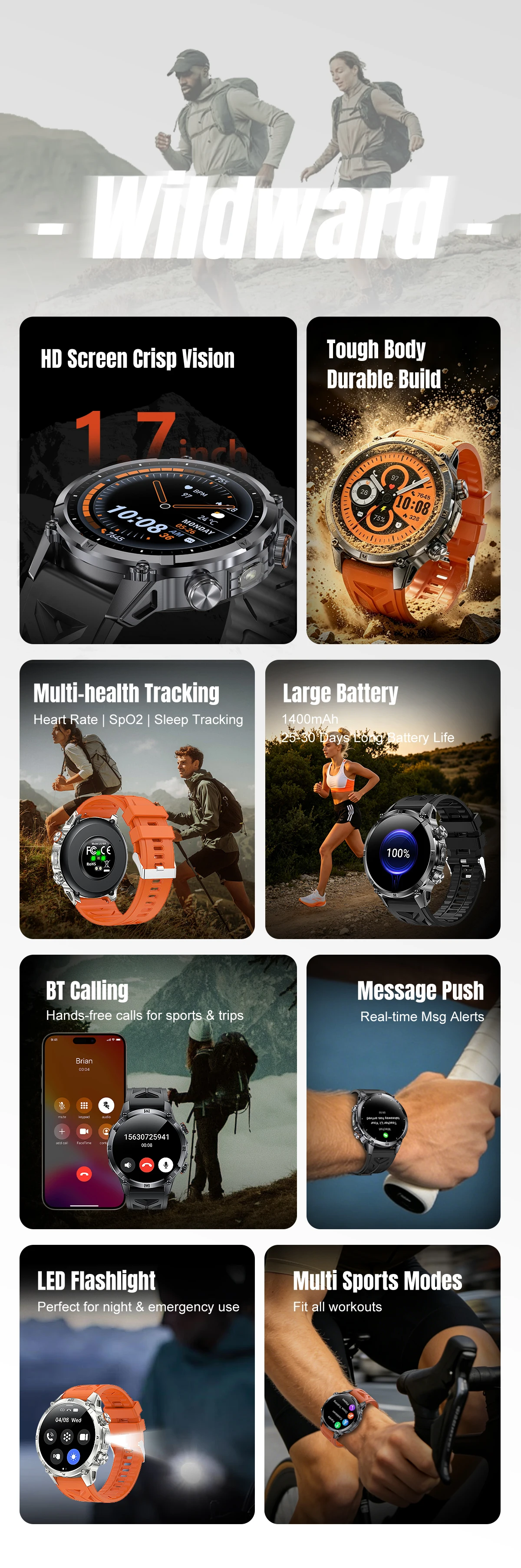 2026 neue 1400mAh Ultra-Langzeit-Standby-Smartwatch, speziell für Outdoor-Abenteuersportarten, drahtlose Kommunikation und Kompass entwickelt. – Detail 2
