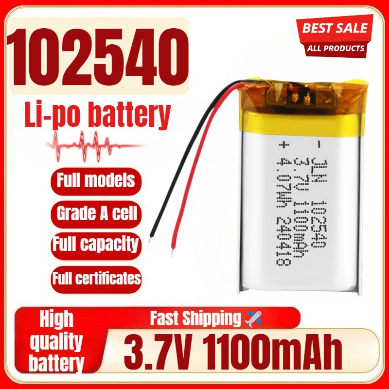 102540 3.7V 1100mAh Polymer Lithium Rechargeable Battery for  Live Sound Card Hydrating Instrument Lighting Beauty Instrument