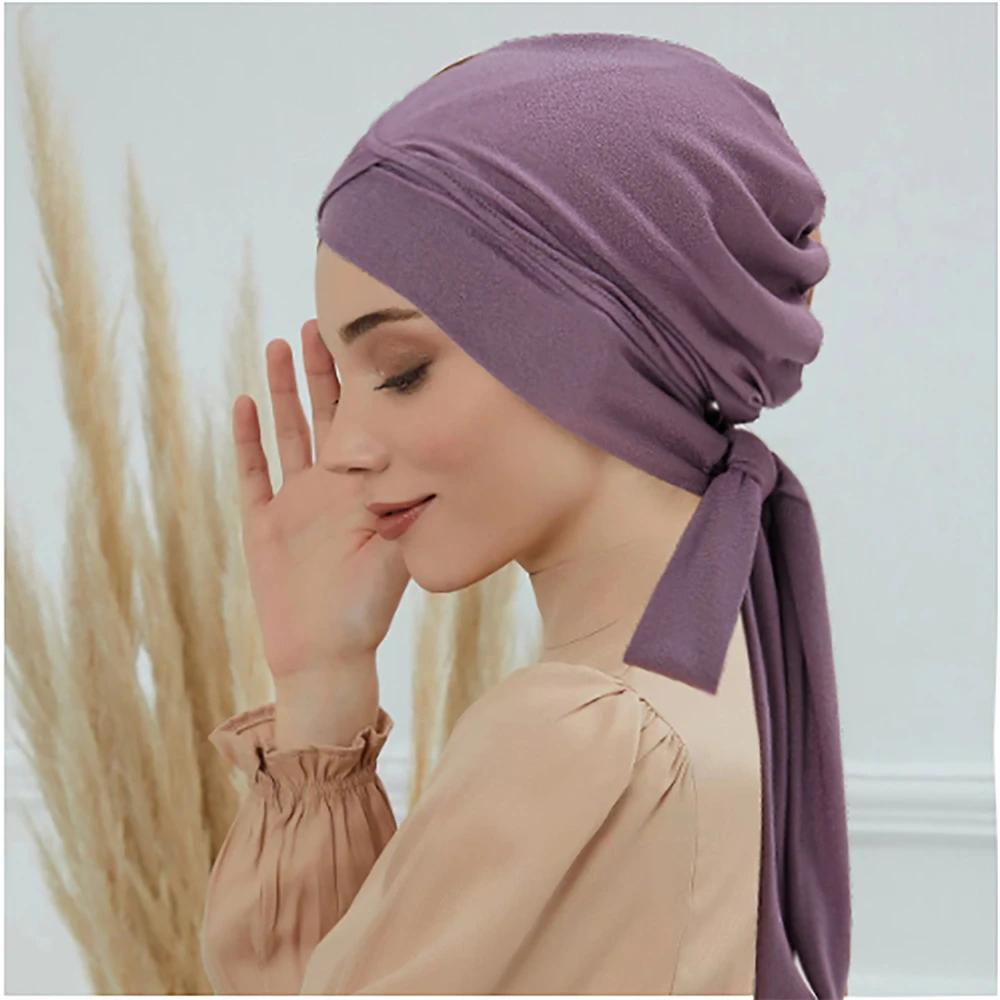 Women Forhead Cross Chemo Cap Muslim Hijab Turban Headscarf Turban Bonnet Beanie Hair Loss Hat Bandanas Headband Turbante Mujer