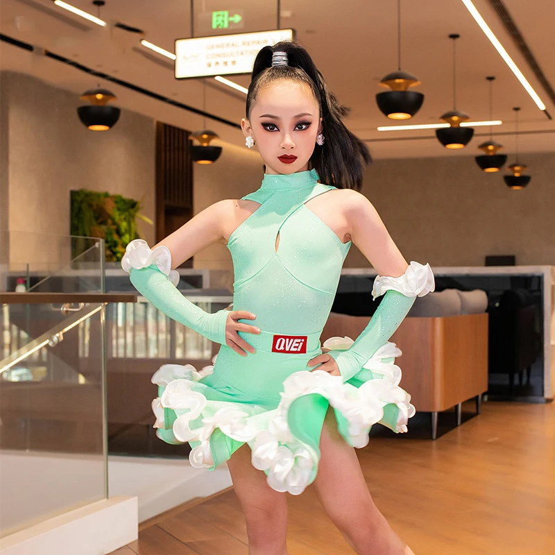Novo vestido de competição de dança latina crianças salsa samba roupas de dança profissional meninas chacha vestidos de festa de dança latina dw10699