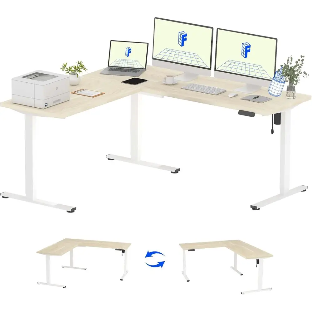 

Electric Height-Adjustable L-Shaped Desk, 71x63, Sit-Stand Workstation with Maple Top for Home Office