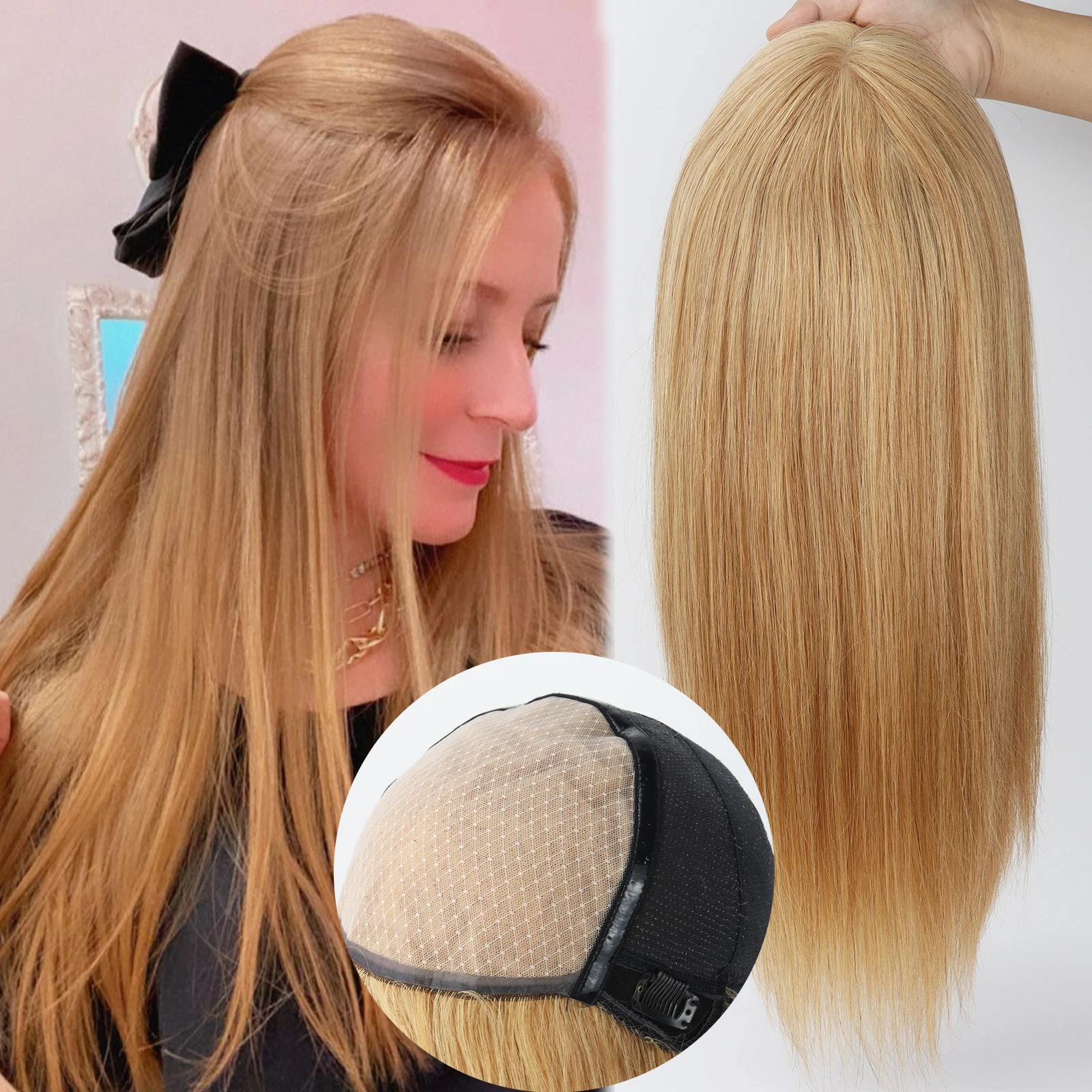 

# 27 Парик из натуральных волос медового блондинка для женщин, 6x6 дюймов, парик на шелковой основе с искусственной кожей вокруг настоящих натуральных европейских волос, легкий, дышащий