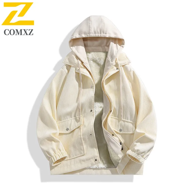 

COMXZ Men Jacket Comfort Outdoor Camping Thickened Warmth Motorcycle Jacket Hooded Hiking Lightweight Autumn New Clothing