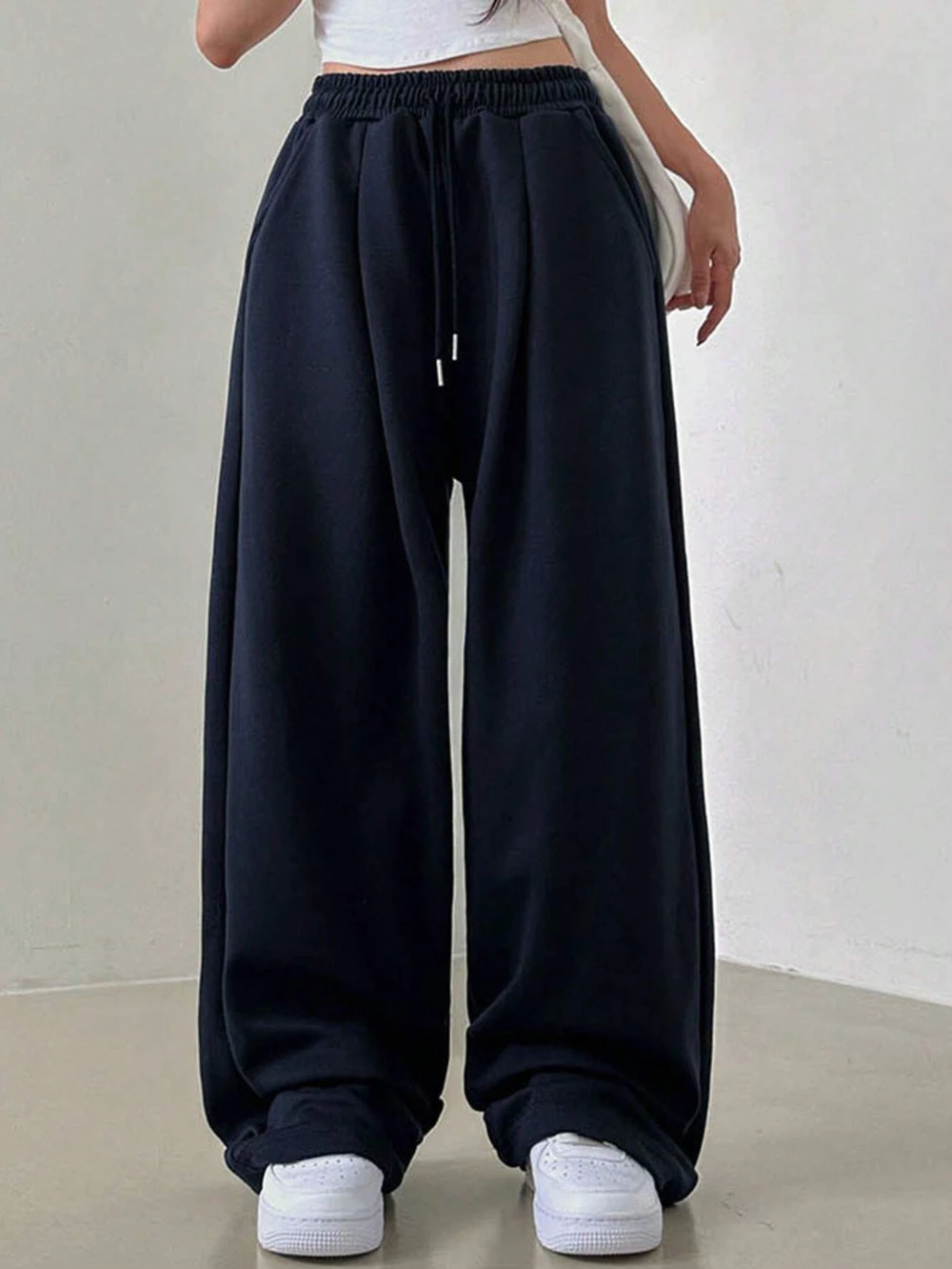 Calça de moletom feminina de cor sólida com cordão solto ajuste de lã calças de jogging femininas calças femininas y2k