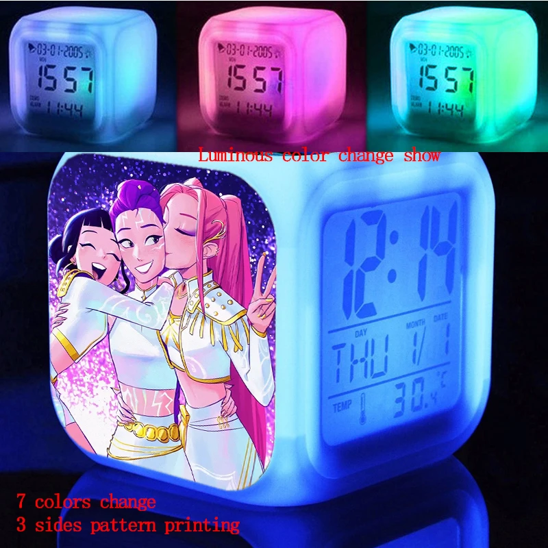 

8x8x8cm KPop Demon Hunters LED Colorful Alarm Clock Students Children Bedroom Display Time Dormitory Decoration Birthday Gift