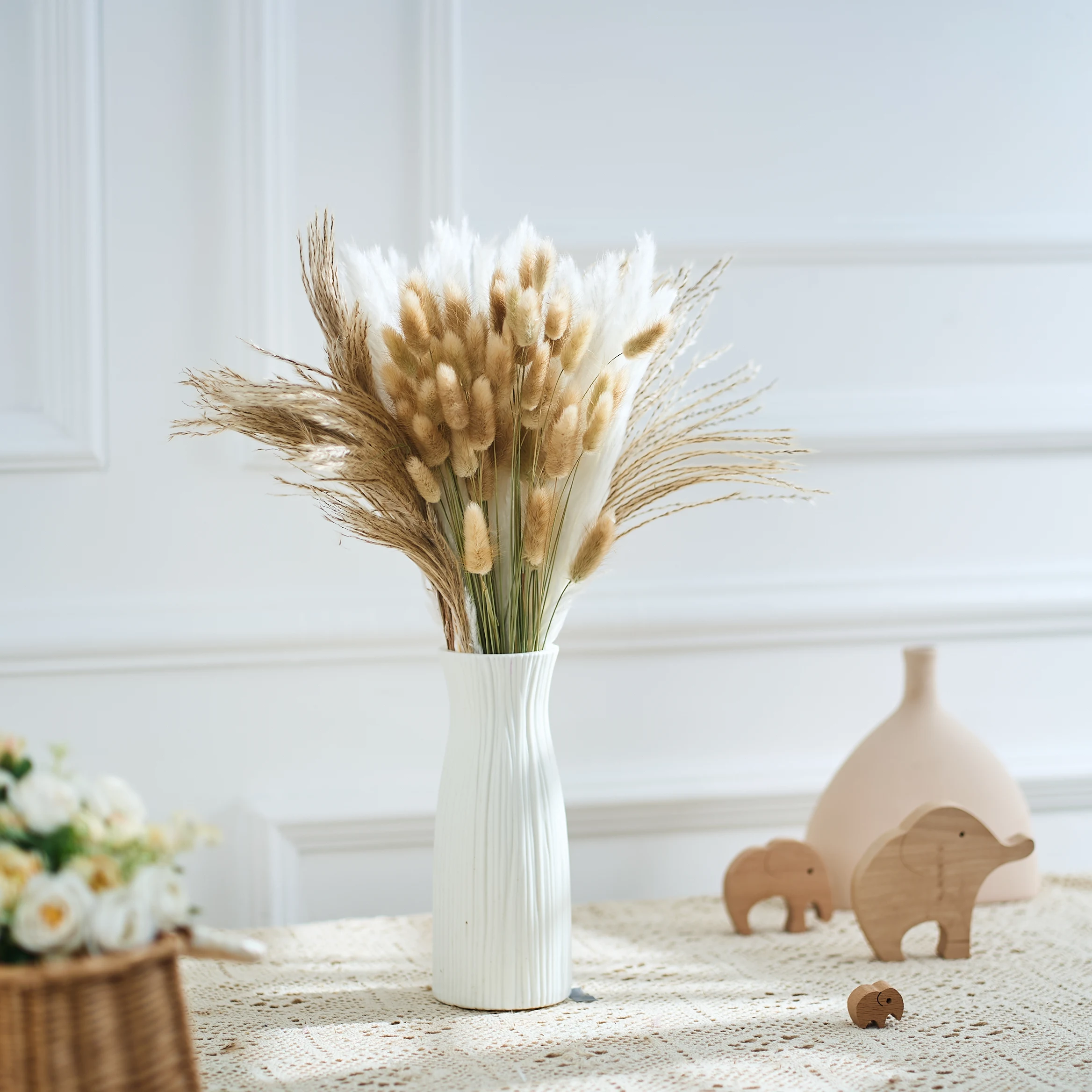 100PCS Natural Pampas Dried Flowers Bouquet Rabbit Tail Grass Wedding Decoration Boho Style Home Christmas Decor Photo Props