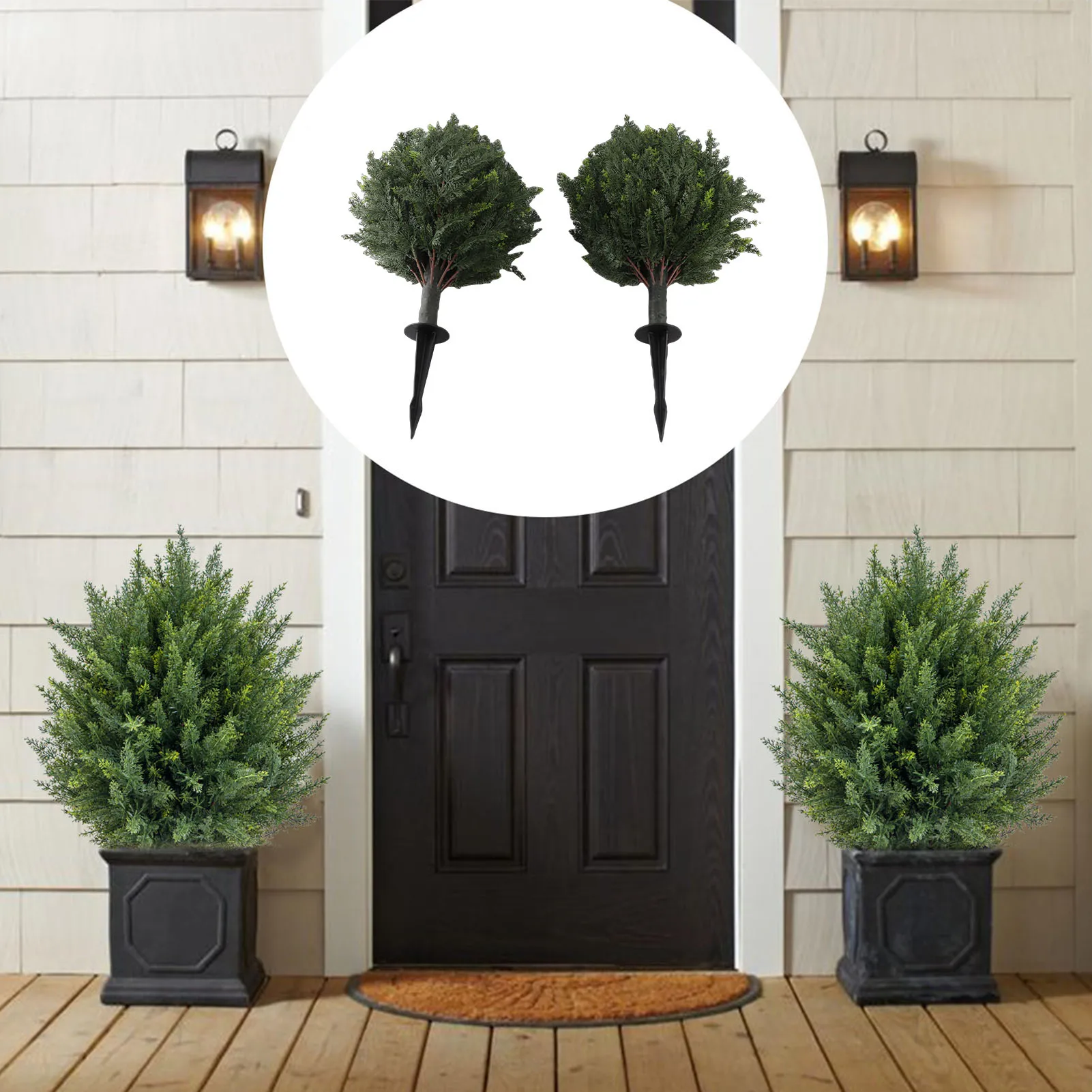 

2 упаковки искусственного кипариса с наземным шипом, уличное искусственное растение кипариса, 23,6 дюйма для крыльев, садов, патио