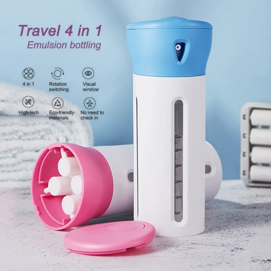 

4Pcs Sub-Bottle Travel Set Cosmetic Portable Shampoo Shower Gel Lotion Refillable Empty Container Bottling Push Type