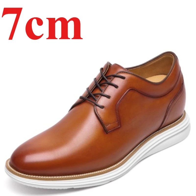 

Brown Height Increasing Shoes Men's Dress Shoes 7cm Genuine Leather Commuting Comfortable Casual Banquet Formal Derby Shoes Male