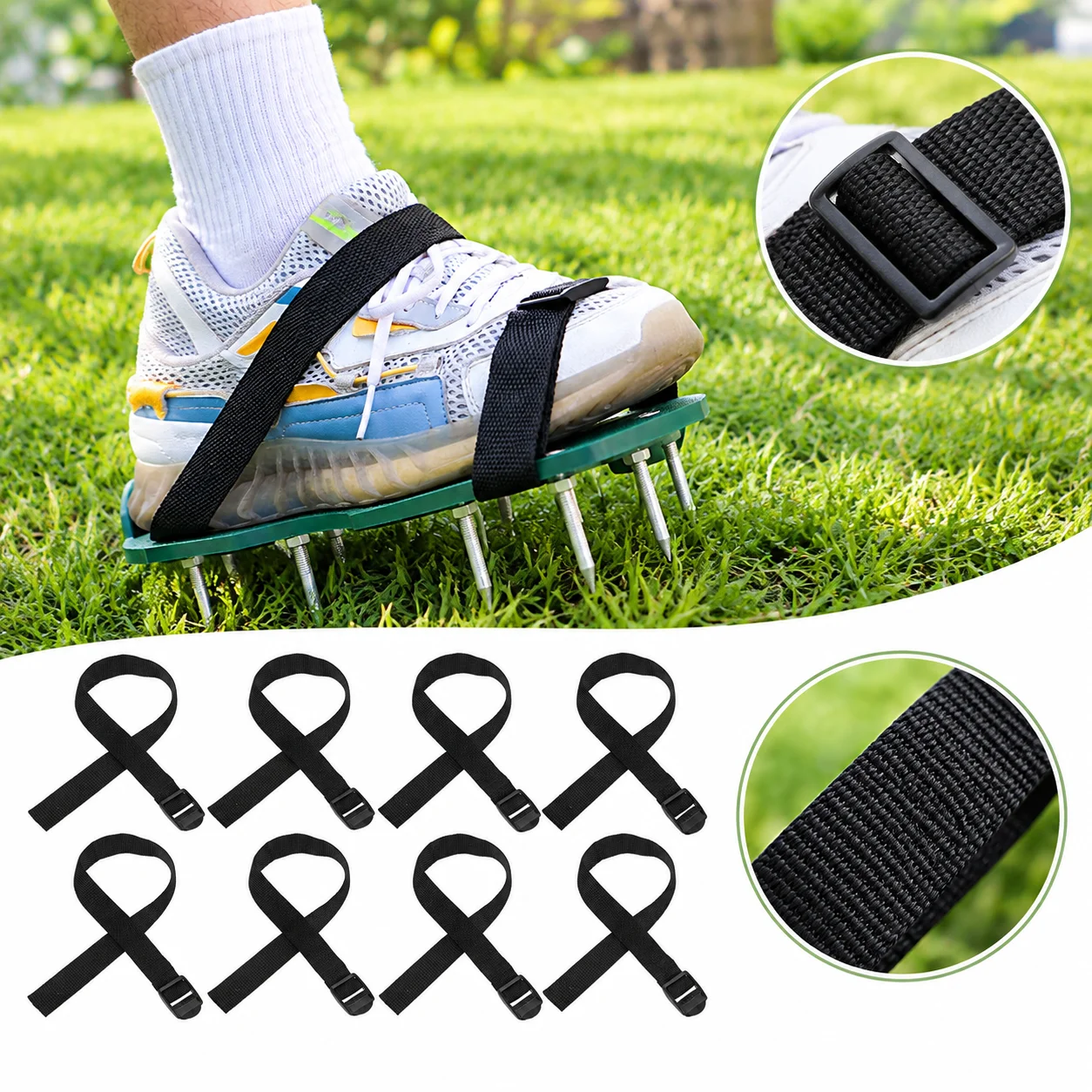 8pcs Lawn Aerator Shoes Straps Grass Spike Shoes Straps Aerator Sandal Aeration Spikes Strap for Lawn Yard Gardening Tools