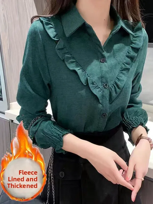 

Korean Sle Thiened Long Sve Corduroy irt Women's Faionable Plaid Non-Fce Autumn Winter New Arrival irt