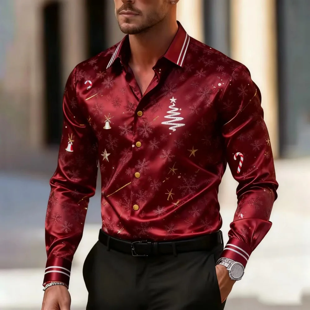 قميص كاجوال رجالي جديد لعيد الميلاد لعام 2025، قميص بياقة بأكمام طويلة، مناسب لحفلات الزفاف والحفلات، عصري وعصري