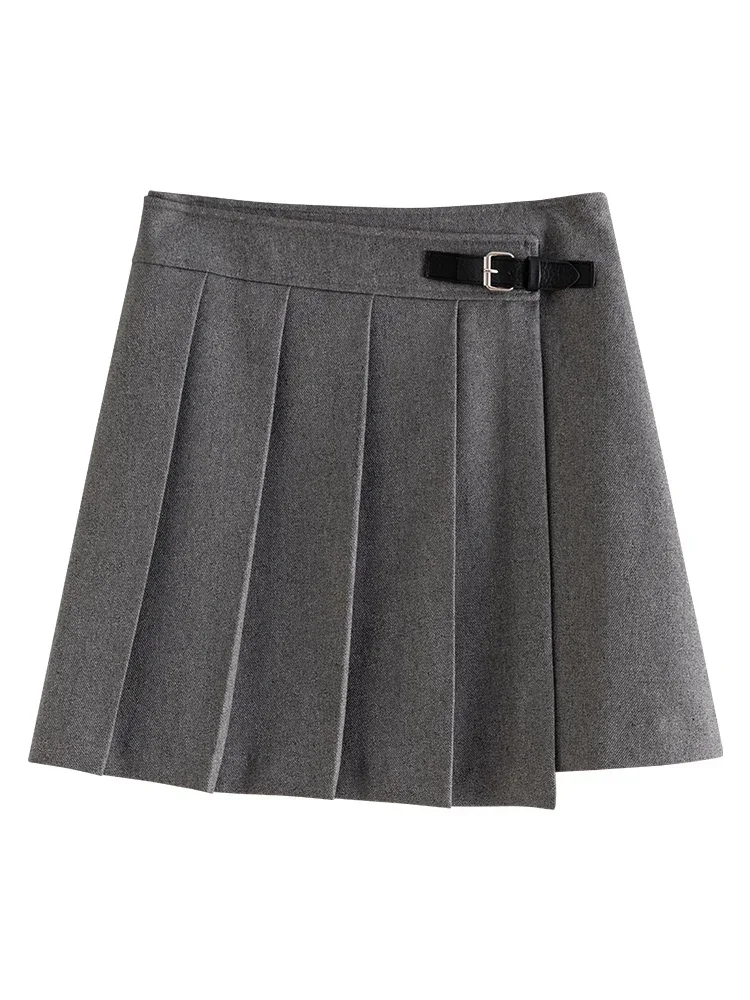 ZIQIAO High-waisted Slim Pleated Mini Skirt for Women 2023 Winter New Vintage Style Retro Plaid A-line Short Skirts for Female