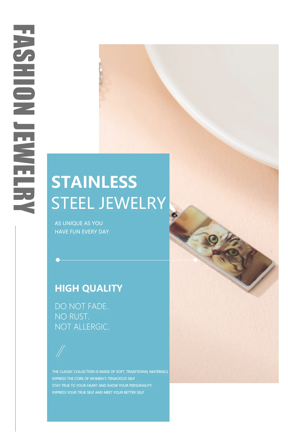 Benutzerdefinierte Druck Foto Halskette einseitiges Logo personalisierte Rechteck Anhänger Edelstahl Schmuck Party Valentinstag Geschenke – Detail 5