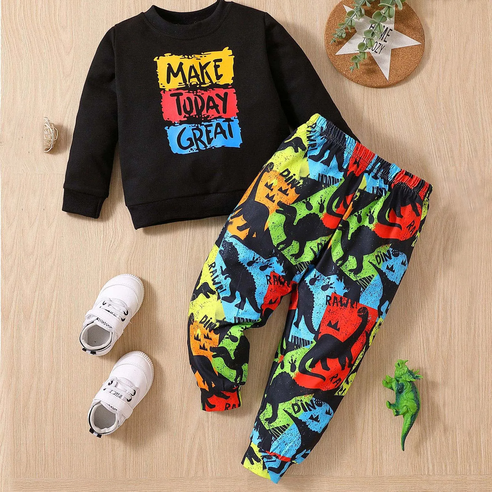 

Baby Bundles Baby Boys Cartoon Dinosaur Motorcycle Long Sleeve Pullover Top PantsTrousers Set For 0 24 3 Years Old Boy Clothes