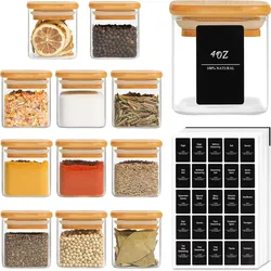 Glass Spice Jars with Bamboo Lid, 4oz Airtight Square Spice Containers, Empty Seasoning Jars for Spice Salt Sugar