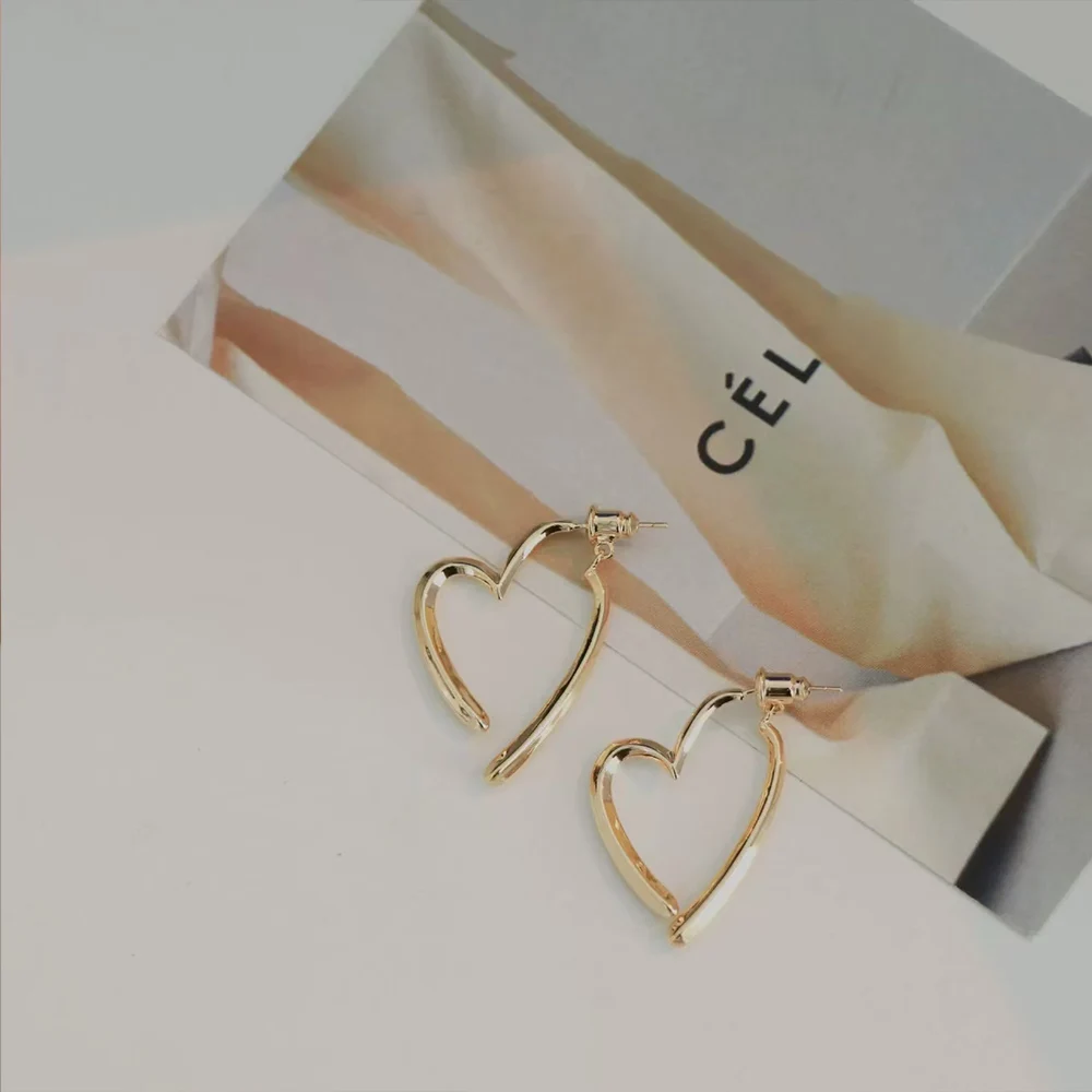 Simple Stylish Love Heart Drop Earrings For Women Girls Gold Silver Color Birthday Gift Party Earrings image 3