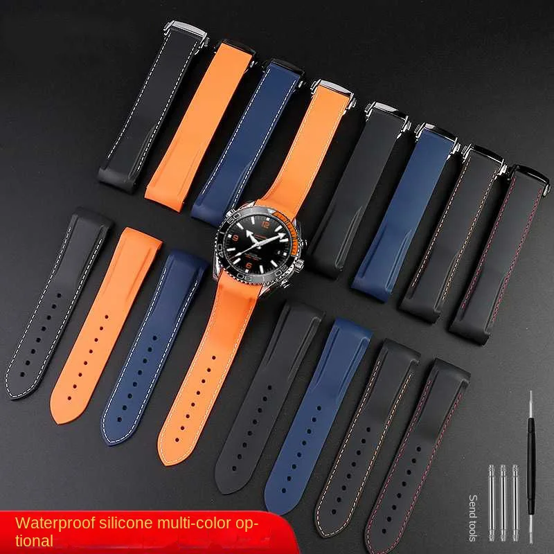 20mm 22mm curved waterproof watch strap For Omega Seamaster 300 Speedmaster silicone rubber strap black orange blue bracelet