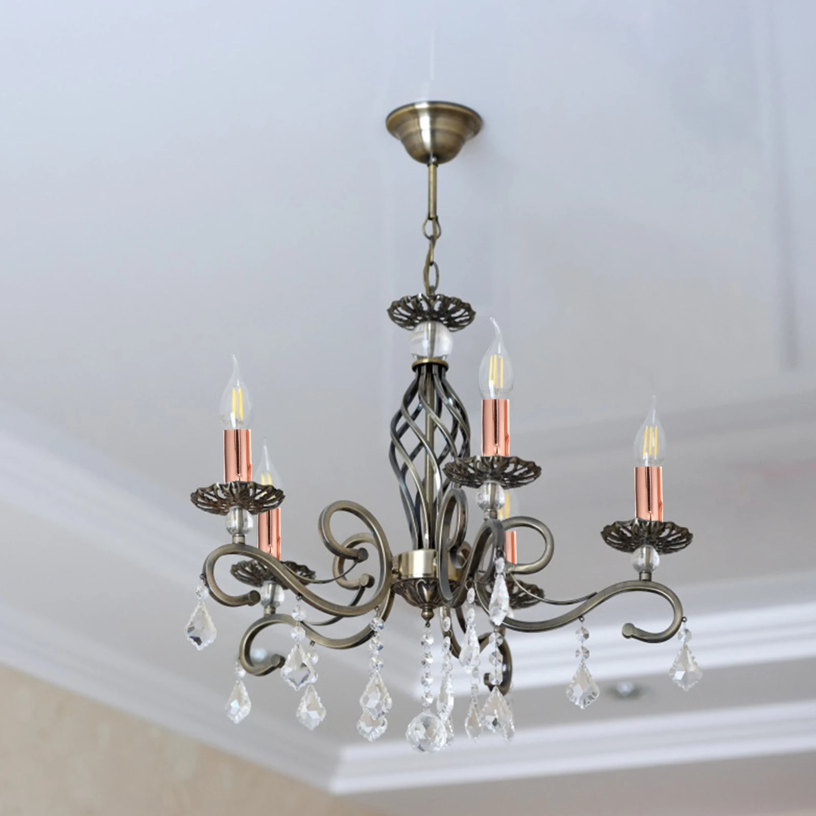 

6 Pcs Outdoor Crystal Chandelier Cable Cover Sleeves Iron Socket Covers Decorative Lamp Holder Tube