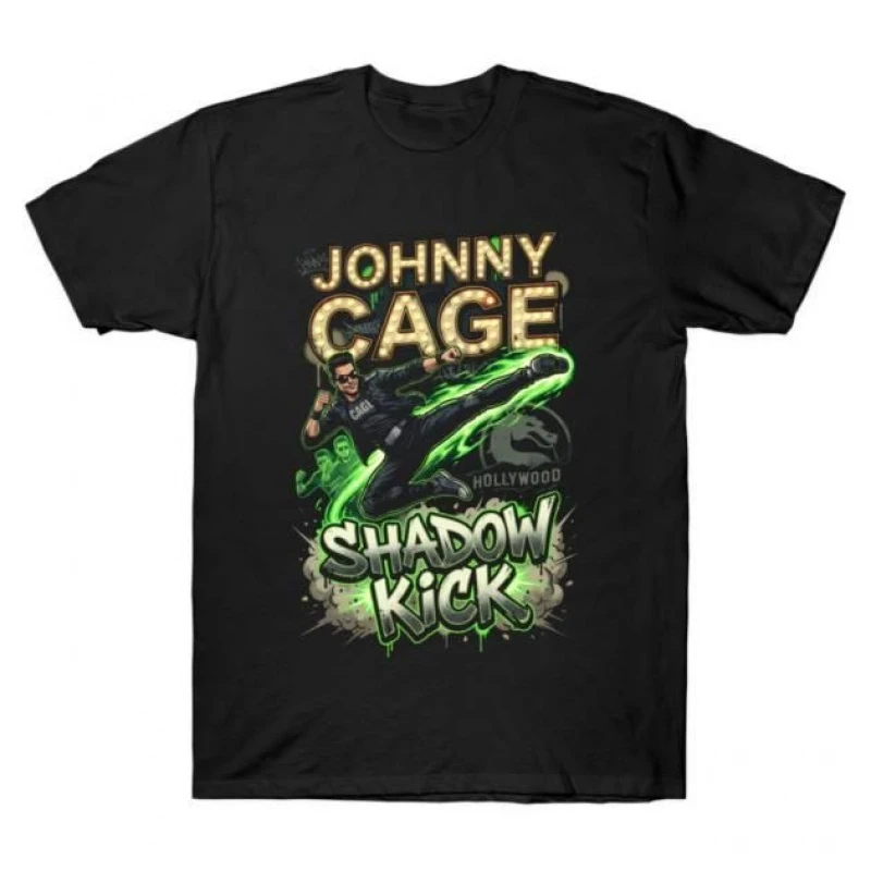 Johnny Cage 90's Mortal Kombat Gift tee for gamer 100% cotton printed Men's Short Sleeve Graphic T-Shirt All size tops S-6XL