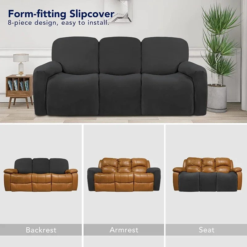 1/2/3 Seat Stretch Sectional Recliner Sofa Slipcover with Elastic Bottom Soft Washable Furniture Pet Protector Couch Cover