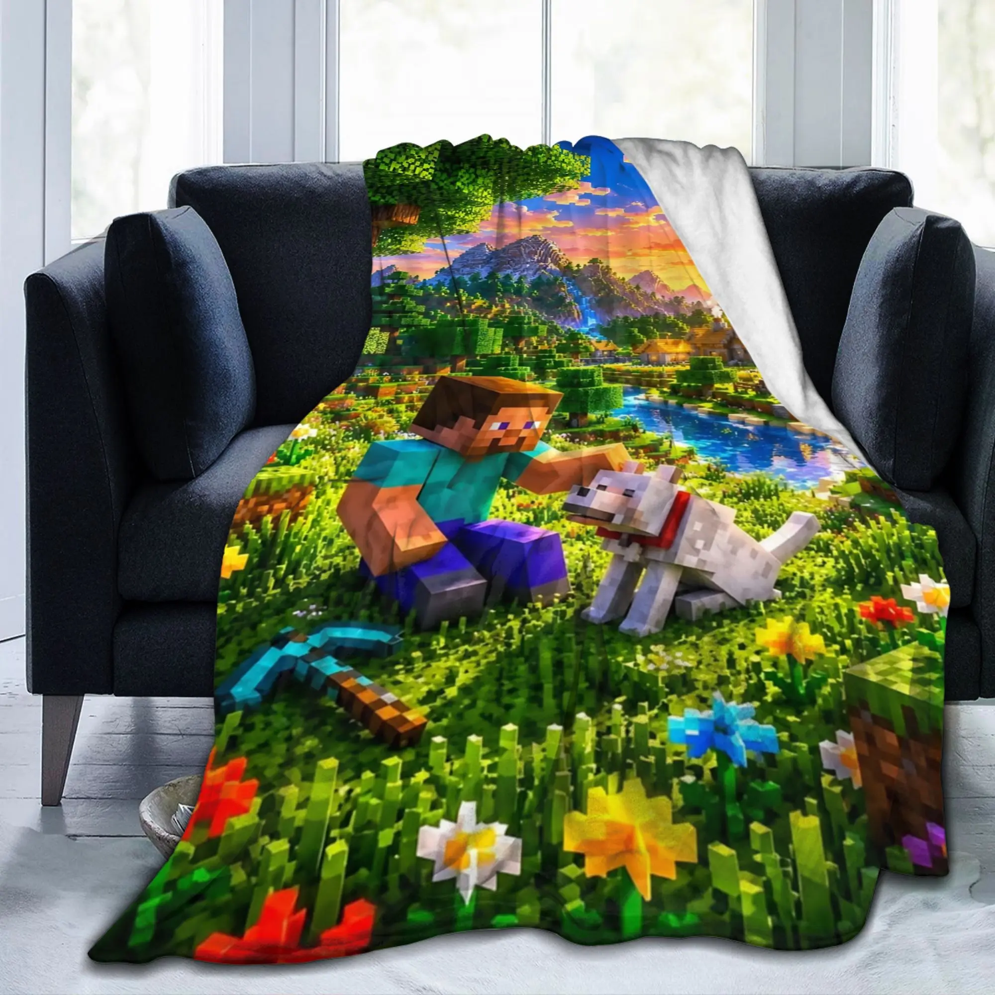 M-Minecrafts Player Team Warm Soft Blanket  Travel Plush Throw Blanket Novelty Living Room Flannel Bedspread Sofa Bed Cover