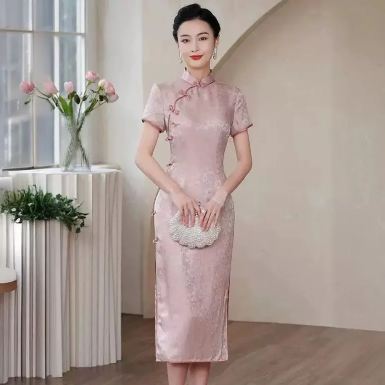 

High-End High Quality Real Silk Cheongsam Qipao Summer Women's 2024 New Jacquard Improved Woven Dress Young