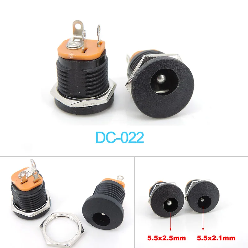 

DC-022 5.5x2.1mm 5.5x2.5mm 5.5*2.1mm DC Power Jack DC Connector Panel Mounting DC022 Socket 5.5-2.5 Black M20