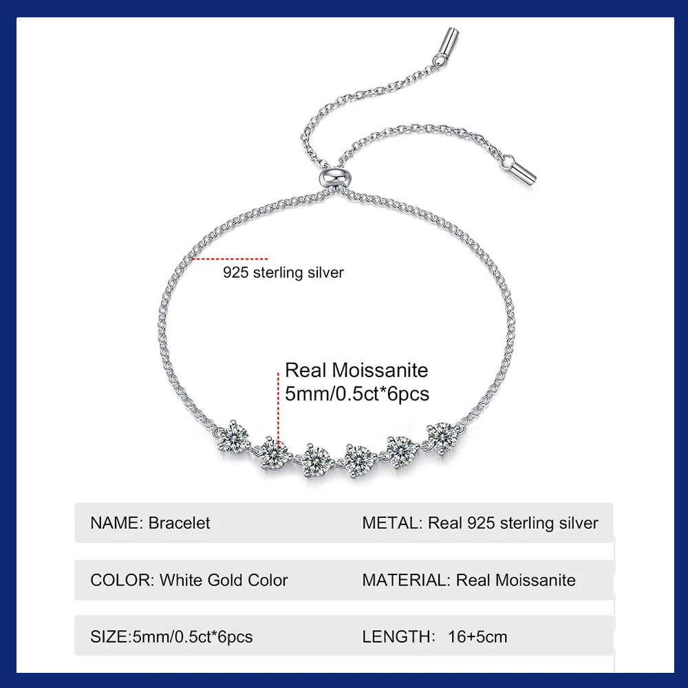 5MM 3CT  D VVS1 Moissanite Bracelet for Women 100% 925 Sterling Silver Plated 18k Gold Diamond Bracelet Wedding Jewelry Gift