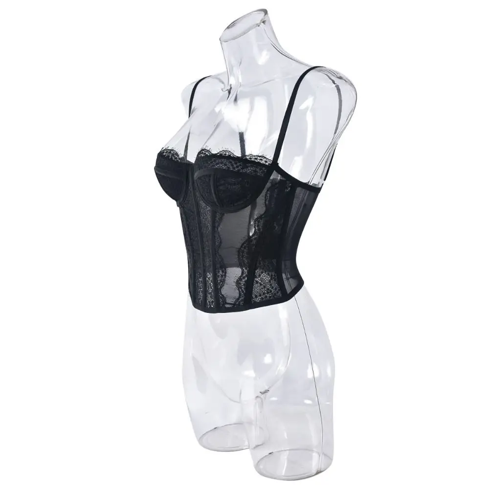 

Elastic Hollow Lace Camisole Transparent Slim fit Lace Corset Tanks Sleeveless Crop Tops Ladies