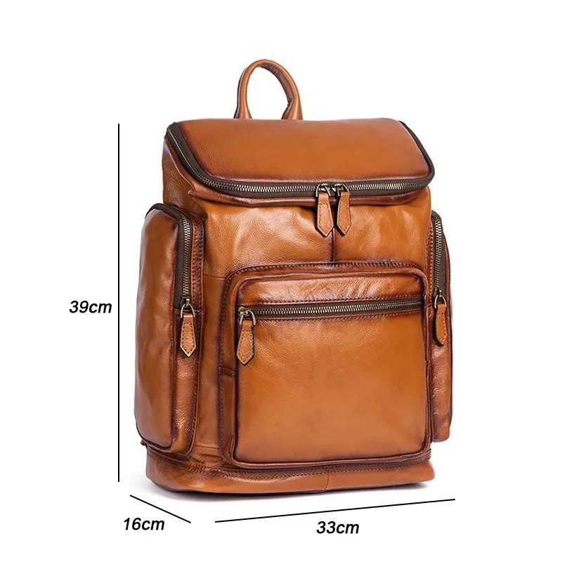 Johnature Vintage Genuine Leather Men Backpack Large Capacity Outdoor Travel Bags Natural Soft Cowhide Fashion Laptop Backpacks