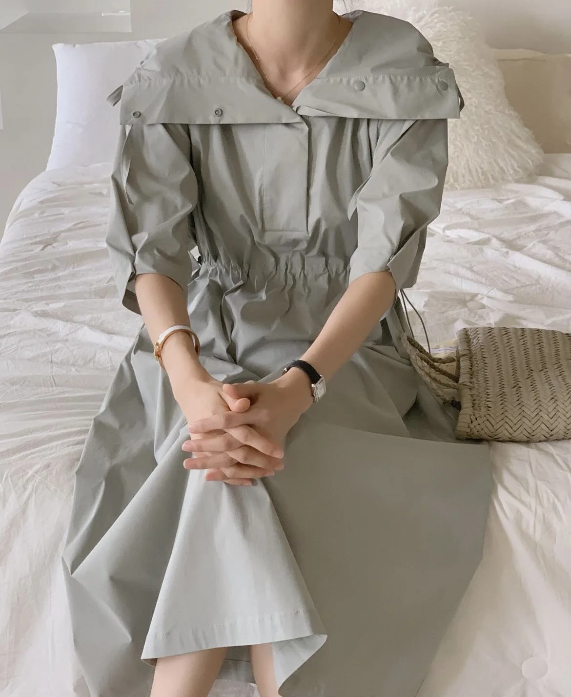 حقيقي الربيع الصيف خمر بحار طوق قميص نسائي فساتين 2025 جديد قصير الأكمام الدانتيل متابعة فستان طويل فضفاض غير رسمي المرأة #3