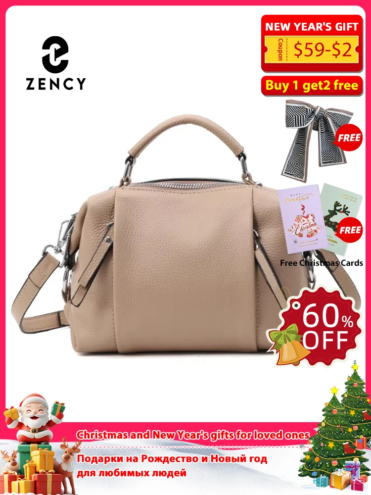 

Zency Women's Genuine Leather Bag Simple High Quality Tote Bag Small Vintage Boston Handbag Female Shoulder Crossbody Ladies Bag