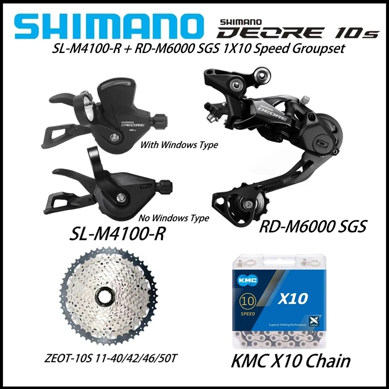 

SHIMANO DEORE M4100 + M6000 10 Speed Groupset SL-M4100 Shift Lever RD-M6000-SGS Rear Derailleur X10 Chain ZEOT Cassette