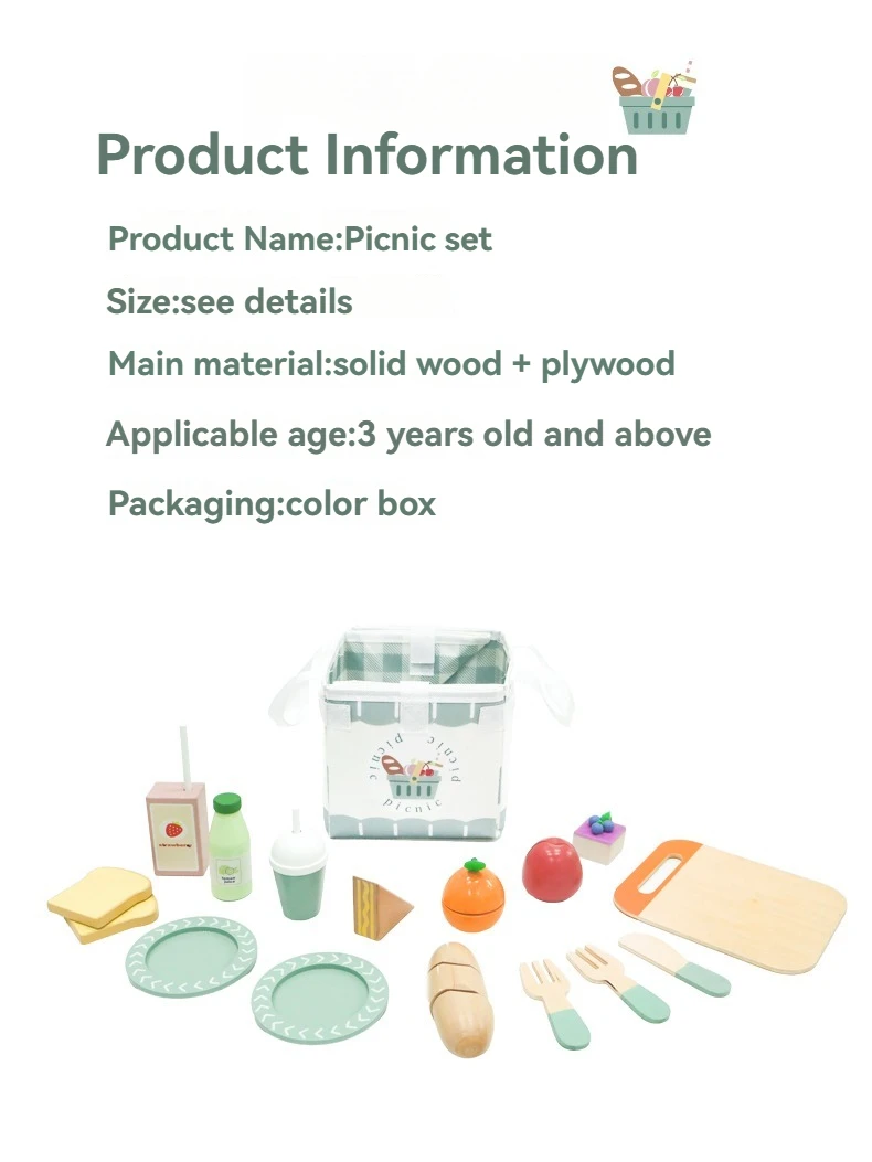 Wooden Kitchen Toy Tableware and Food Set for Role Play description 6