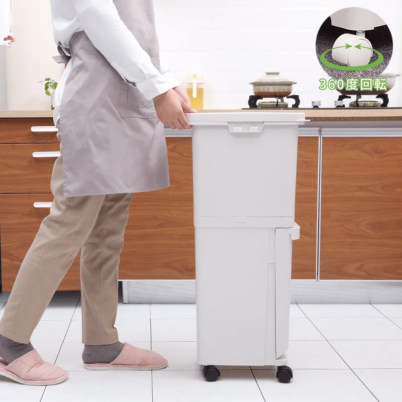 household kitchen sorting trash can narrow slot dry and wet separation storage bucket double layer plastic with pulley