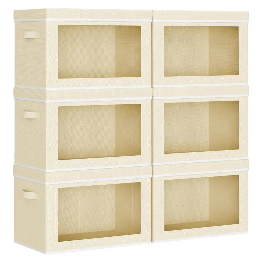 

Collapsible Storage Bins with Lids Stackable Storage Containers with Window, 6 Pack Fabric Organizing Bins for Closet, Home amp