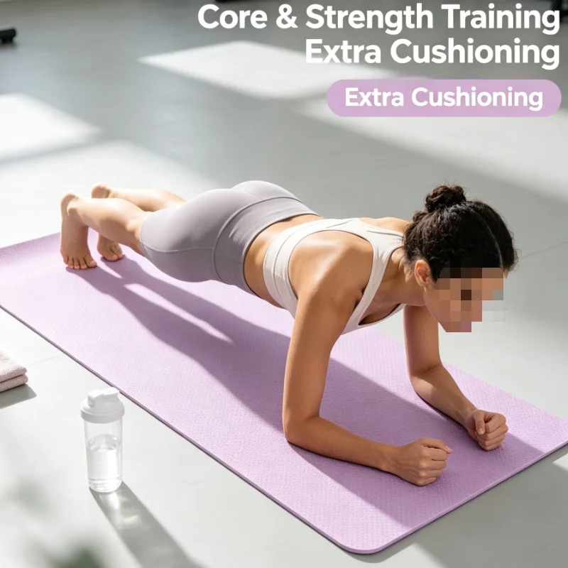 Yoga Mat Non-Slip TPE Exercise Pad for Home Fitness, Pilates & Core Training, Thick Cushioning for Comfort