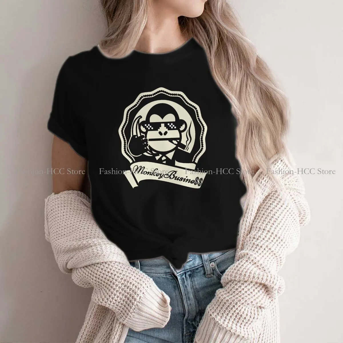 Cool And Handsome Fashion Polyester TShirts Monkey Business Female Style Tops T Shirt Round Neck