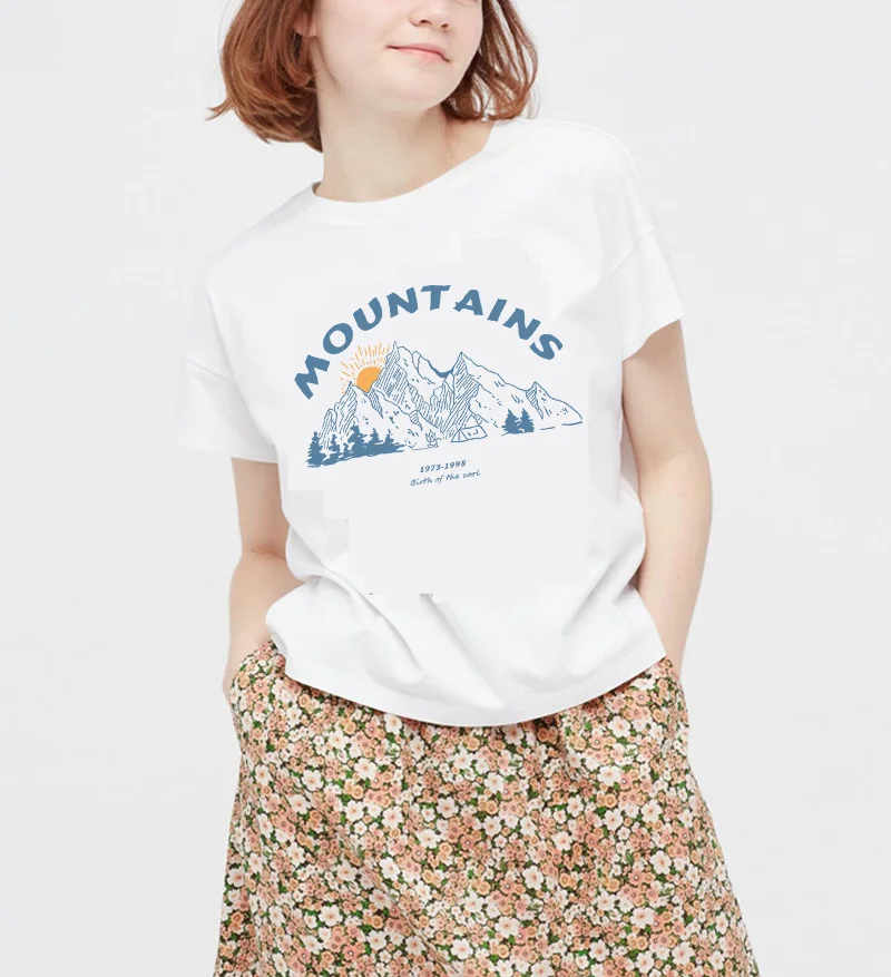 

Mountain 1998 Funny Printed T Shirt Women Short Sleeve Cotton Fashion O-Neck Printing Tops