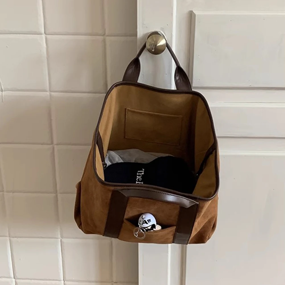 Top Handle Bag Suede Large Capacity Retro Handbag for Women Solid Color Trendy Shopper Handbag Travel Purse