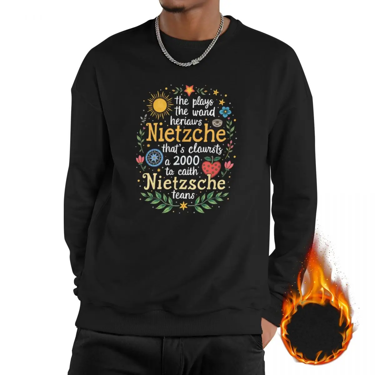 Fleece Hoodies Nietzsche Philosophical Graphic Soft Plush Fleece Warm Sweatshirt Trendy Symbolic Design Men Women Pullover