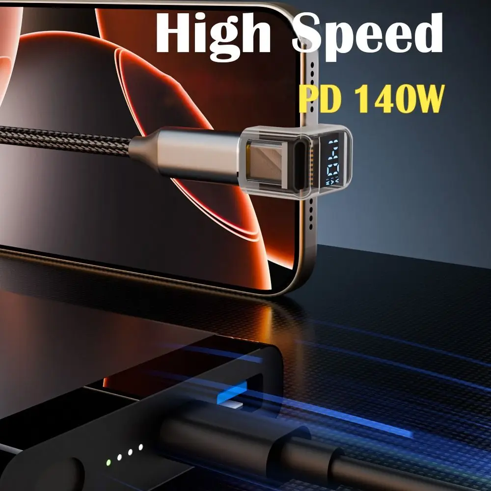 1PC Digital LED Display USB 4 Type-C Adapter 8K 60HZ 40Gbps Power Meter Tester PD 140W 180Degree Elbow USB C Extension