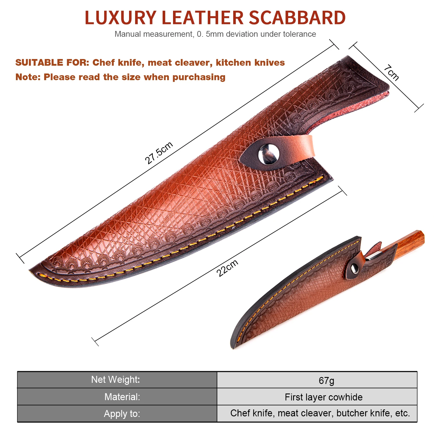 Picture 5: Premium Leather Knife Sheath, 8 Inch Kitchen Knife Holster Belt, Knife Scabbard Cover, Knife Sheath Sleeves Case Edge Guards Bla