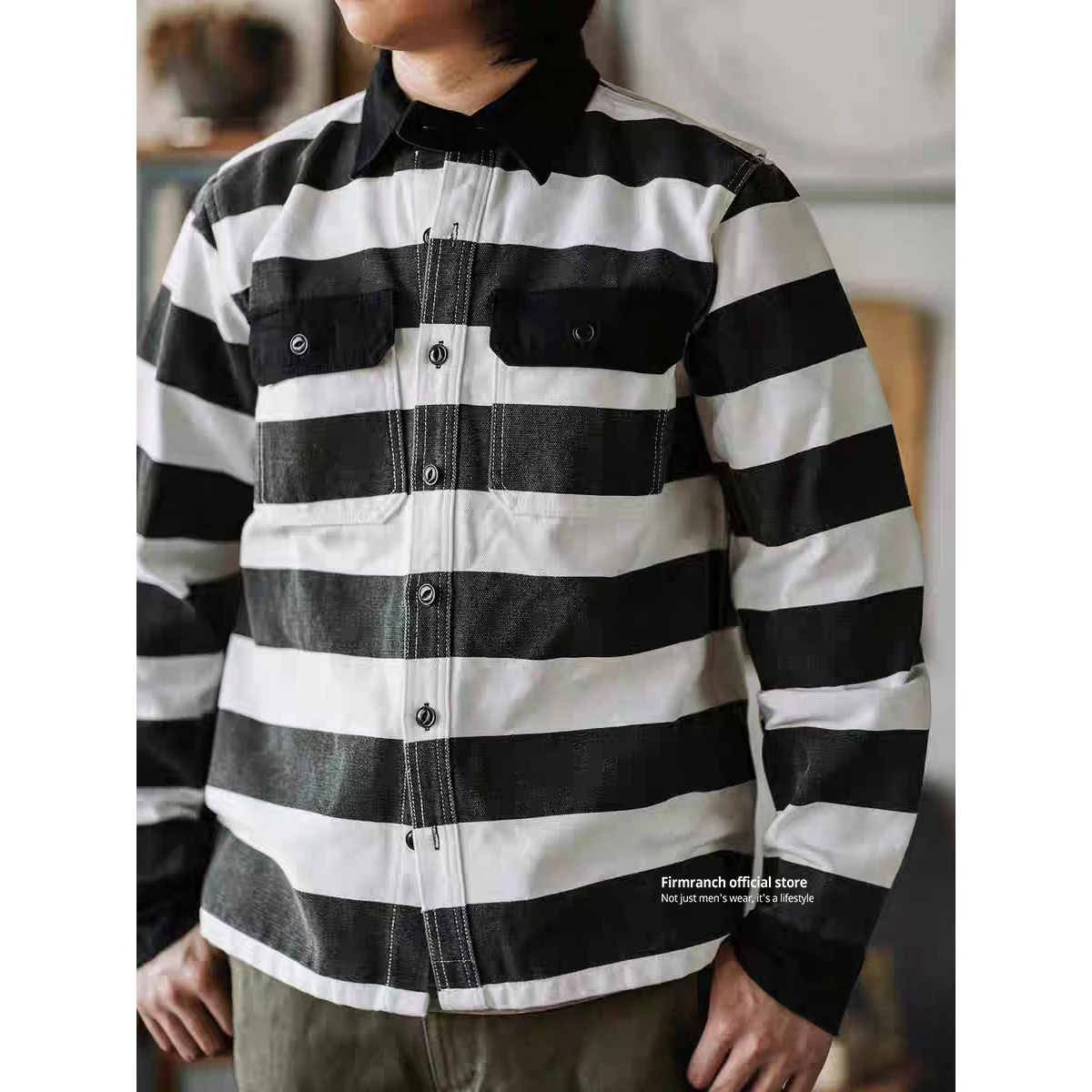 

Firmranch American Retro16oz тяжелые куртки в широкую полоску для мужчин и женщин Amekaji винтажное парусиновое мотоциклетное пальто