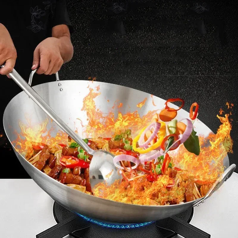 Thicken Wok Pan Home Garden Non-stick Skillet Stainless Steel Pan Gas Stoves Cooking Pot Cauldron Cast Iron for Kitchen