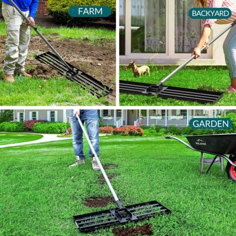 Lawn leveling rake  soil fertilizer  garden farm  vegetable stand  push and pull floor leveler  gravel  sand spreading