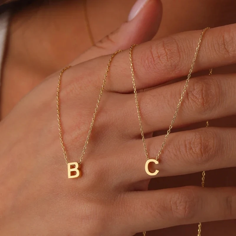 tainless steel Initial Necklace Gold Color Cut Letters Single Name Choker Necklace For Women Pendant Jewelry Gift dropshipping
